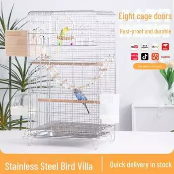 Роскошная клетка для птиц из нержавеющей стали: Очень большая черная декоративная вилла с попугаями и горизонтальной проволочной конструкцией BX550 Standard