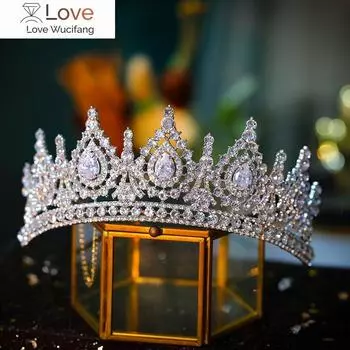 Роскошная Корона с кубическим цирконием, хрустальные свадебные диадемы, короны, королева, принцесса, горный хрусталь, пышная диадема, повязка на голову, свадебные украшения для волос Width: Approximately 14cm