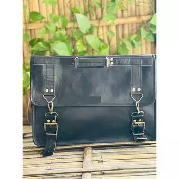 Роскошная кожаная сумка-портфель мужская ручной работы для ноутбука, мессенджер 18 x 14 x 6 in чёрный