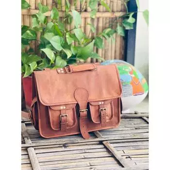 Роскошная кожаная винтажная сумка-мессенджер для ноутбука ручной работы 16 x 12 x 5 in коричневый