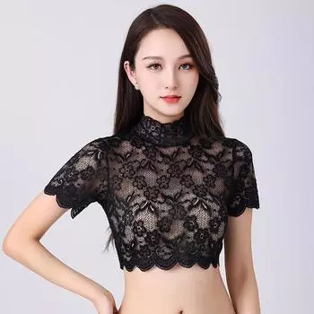 Роскошная кружевная женская сетчатая рубашка со съемным воротником - Ажурный дизайн для осени/зимы