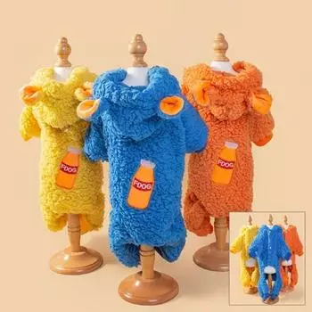 Роскошная куртка для собак из искусственной овечьей шерсти с тяговым кольцом, толстовка на четыре ноги, утепленный зимний комбинезон с узором в виде бутылки с напитком L оранжевый