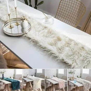 Роскошная лохматая искусственная овчина из искусственной овчины, рождественская дорожка для стола, новогодний домашний декор для обеденного стола 30*180cm бежевый