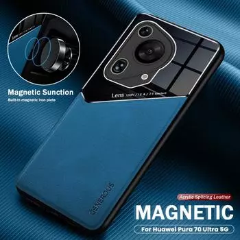 Роскошная магнитная кожаная задняя крышка для Huawei Pura70 Pura 70 Ultra Pro 5G P60 Pro P50 P40, мягкая рамка из ТПУ, защитная пленка For Pura 70 Ultra 5G