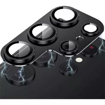 Роскошный металлический полный защитный чехол для объектива камеры Samsung Galaxy S25 S24 S23 Ultra S23+ S23 Plus защитный чехол для объектива из закаленного стекла For Samsung S23 Ultra чёрный