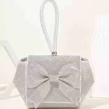 Роскошная мини-вечерняя сумочка с бриллиантовым бантом — европейский и американский стиль серебряный