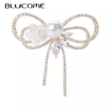 Роскошная модная брошь Blucome с бантом, жемчужная медная брошь, женская брошь для пальто, костюма, сумки, булавки белый