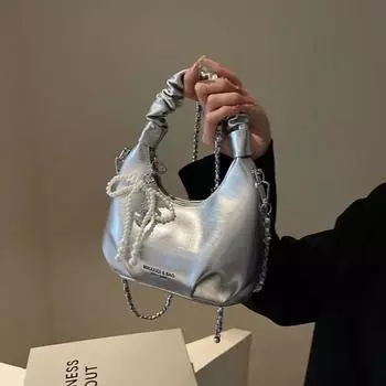 Роскошная модная сумка Caixia Temperament на одно плечо с бантом через плечо Simple Trend Chain Folds Women серебряный