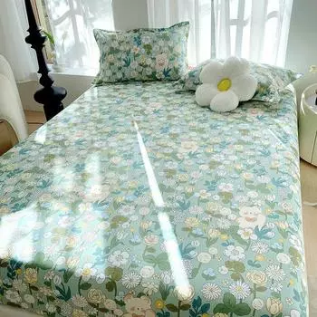 Роскошная мягкая простыня из 100% хлопка с эластичной резинкой и 2 наволочками. Прочная и гипоаллергенная односпальная/двуспальная кровать. 120cmx200cmx30cm