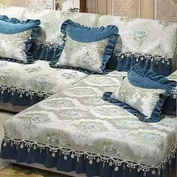 Роскошная нескользящая юбка-подушка для дивана, европейский стиль, синель, полное покрытие, чехол для дивана, сезонный универсальный диван, пылезащитная ткань 30x70cm 3edge 18cm