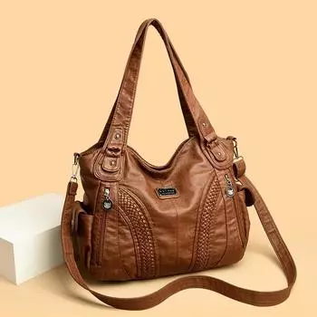 Роскошная новая большая вместительная женская сумка из сплошного цвета из искусственной кожи, женские сумки и кошельки, модные ретро-сумки через плечо для девочек