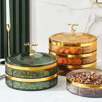 Роскошная новогодняя коробка для конфет 2024 для гостиной — высококачественная прозрачная тарелка для фруктов, коробка для хранения ореховых закусок. Single layer прозрачный