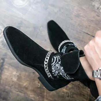 Роскошная обувь Ботильоны для активного отдыха Новые мужские туфли без застежек на низком ходу Мужские мотоциклетные ботинки класса люкс Универсальные мужские ботинки Челси 38 чёрный