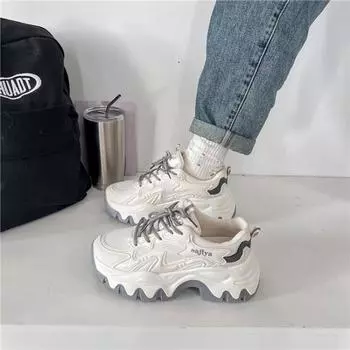 Роскошная обувь для женщин Повседневные массивные кроссовки Прогулочные туфли на шнуровке на плоской подошве Женские кроссовки для бега Дышащие Tenis Feminino 36 серый