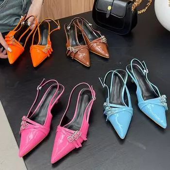 Роскошная обувь, женские туфли-лодочки на среднем каблуке, большие размеры, женские модные туфли на каблуке с металлической пряжкой и острым носком 40 синий