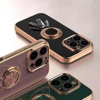 Роскошная однотонная глянцевая подставка для астронавта для iPhone 16, 15 Pro Max, 14 Pro, 13, 12, противоударное защитное кольцо-держатель для объектива, чехол-бампер iPhone 16 темно-зеленого