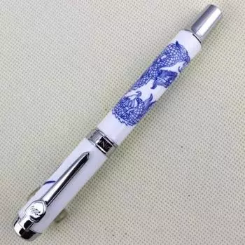 Роскошная перьевая ручка Jinhao950 с синим и белым фарфоровым драконом, среднее перо 18KGP
