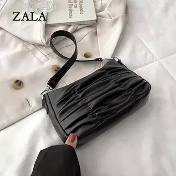 Роскошная плиссированная сумка на плечо, женская простая сумка из искусственной кожи, дизайнерская сумка подмышками, повседневная женская сумка под подмышками 27*7*15cm чёрный