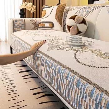 Роскошная подушка для дивана из шенилла с вышивкой, универсальное полотенце для дивана на все времена, Г-образный секционный противоскользящий чехол для дивана для гостиной 70x70