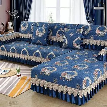 Роскошная подушка для дивана из шенилла в европейском стиле с большим цветочным кружевом, нескользящий коврик для сиденья, зимний чехол для дивана из цельного дерева 70x70cm