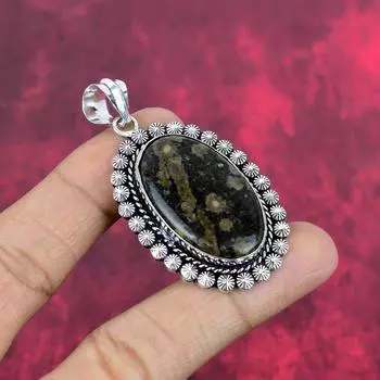 Роскошная подвеска из стерлингового серебра 925 пробы с костью динозавра, подвеска ручной работы с драгоценными камнями 2.44 Inches чёрный