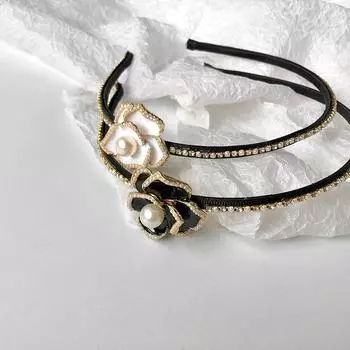 Роскошная повязка на голову с камелией, дизайнерские повязки на голову со стразами и жемчугом, модные аксессуары для волос для женщин чёрный