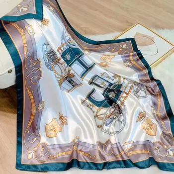 Роскошная повязка на голову с принтом лошади, хиджаб, шелковый атласный шарф для женщин, бандана, мусульманская шаль для девочек, аксессуары для волос 90*90 см 9090cm