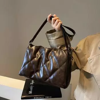 Роскошная повседневная сумка через плечо женская мягкая стеганая черная сумка-мессенджер 2024 зимняя толстая дизайнерская сумка через плечо теплая пуховая женская сумка чёрный