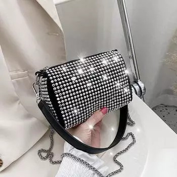 Роскошная яркая сумка через плечо с бриллиантами, женская сумка через плечо из искусственной кожи, модная сумка-мессенджер с цепочками, элегантная сумка под подмышками чёрный