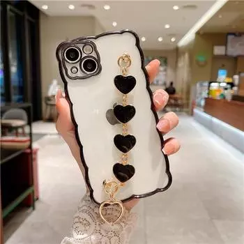 Роскошная рамка с покрытием, модный браслет с сердечком и цепочкой, прозрачный чехол для телефона для iPhone 13 12 Pro Max 11 XS X XR 7 8 Plus, чехол For 13 Pro Max