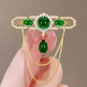 Роскошная ретро-брошь в стиле суда, изысканный женский костюм с изумрудными кисточками, пальто в стиле корсаж, пряжка-булавка