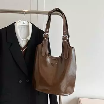 Роскошная ретро простая блестящая большая вместительная сумка-тоут для женщин на одно плечо