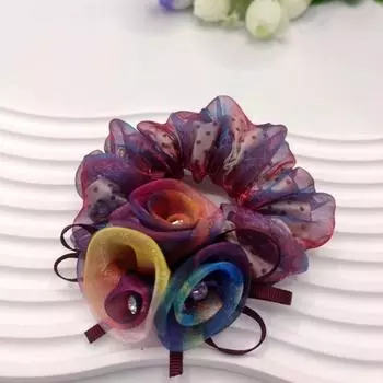 Роскошная резинка для волос-шарф ручной работы, инкрустированная бриллиантами, с цветком розы из страз, из шифоновой ткани, цветочные аксессуары для волос