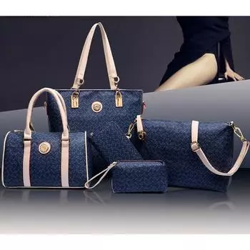 Роскошная роскошная сумка через плечо, дизайнерская кожаная сумка, модный кошелек, женская сумка через плечо, набор из 5 предметов 5 package combinations темно-синий