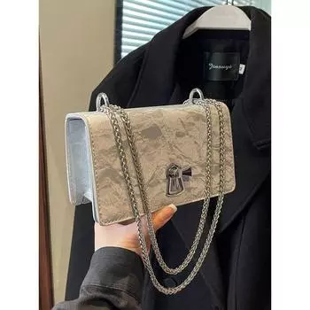 Мини-сумка с замком и цепями для женщин, классическая сумка-портфель с клапаном для вечеринок, новая модная сумка через плечо из мягкой кожи