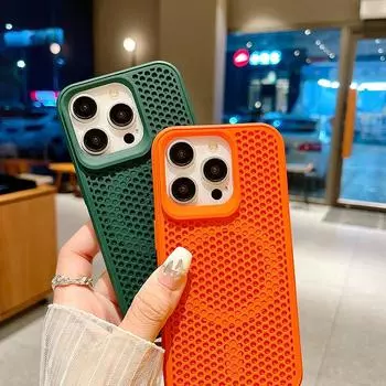 Роскошная сетка для рассеивания тепла для Magsafe, магнитный чехол с беспроводной зарядкой для iPhone 15 14 Plus 13 12 11 Pro Max, дышащий чехол For iPhone 11 белый