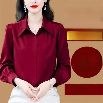 Роскошная шелковая блузка с длинными рукавами для женщин, топ для многослойного ношения или наряда L