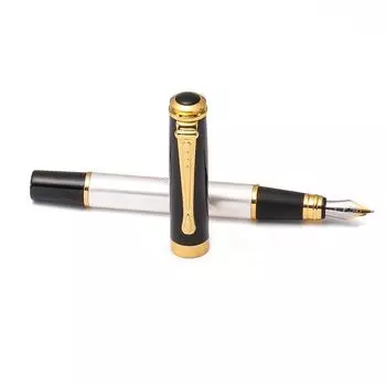 Роскошная спиральная перьевая ручка белого цвета с золотой отделкой, стальное тонкое перо, чернильная ручка Jinhao School A6489