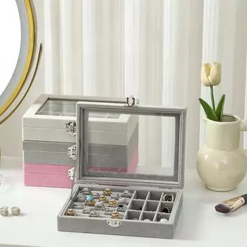 Роскошная стеклянная шкатулка для украшений с бархатной внутренней частью для сережек, колец и браслетов 20x15x5cm белый