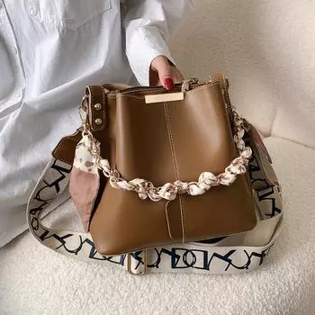 Роскошная сумка через плечо с цепочкой, модная сумка из искусственной кожи, большая вместительная сумка с верхней ручкой и широким ремешком для женщин