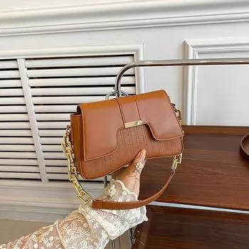 Роскошная сумка для подмышек с цепочкой и клапаном для женщин, винтажная сумка из искусственной кожи для женщин, сумка для покупок на плечо подмышками 26x6x16cm коричневый