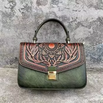 Роскошная сумка Johnature, винтажная кожаная женская сумка с тиснением ручной работы, универсальные сумки на плечо и через плечо бежевый