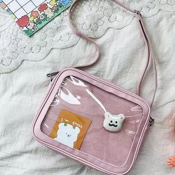 Роскошная сумка Pu Ita Crossbody для женщин, милые сумки Lolita, симпатичная прозрачная сумка через плечо в стиле кармана чёрный