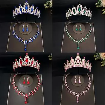 Роскошная свадебная тиара в стиле барокко, головной убор, хрустальная корона принцессы, зеленая, розовая, синяя, женская диадема для девочек, фата, аксессуары для волос
