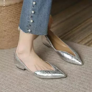 Роскошная темпераментная женская обувь, летняя новая французская кожаная обувь с острым носком, простая удобная одиночная обувь из овчины, элегантная обувь на низком каблуке 40 розовый