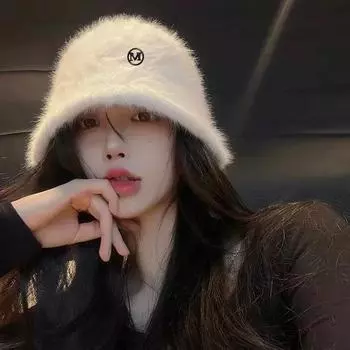 Роскошная теплая плюшевая кроличья меховая зимняя шапка дизайнерская шляпа-ведро M женская модная шляпа-боб ретро пушистая Ангола женская шляпа-панама 56-60cm