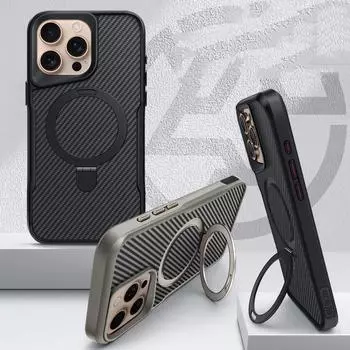 Роскошная текстура из углеродного волокна для чехла Magsafe для iPhone 16 Plus 15 Pro Max 14 Pro 13 12, противоударный чехол-бампер из алюминиевого сплава с магнитным держателем iPhone 16 чёрный