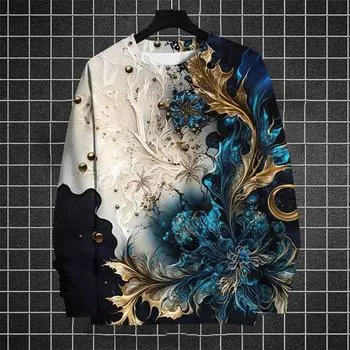 Роскошная толстовка с капюшоном с градиентным 3D-принтом для мужчин, цветная толстовка с длинным рукавом, свободные пуловеры с капюшоном с круглым вырезом S