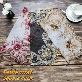 Роскошная вышивка бисером ручной работы подвеска квадратный коврик для стола гостиная стол настенный шкаф пылезащитный чехол рождественское свадебное украшение Square 40cm