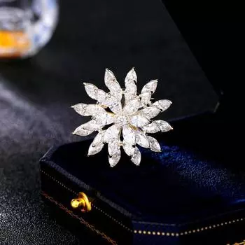 Роскошная высококачественная брошь-булавка в виде подсолнуха для блейзера, трехслойная яркая циркониевая высококачественная вращающаяся снежинка серебряный